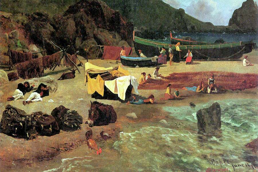 Fishing Boats on Capri Painting by Albert Bierstadt