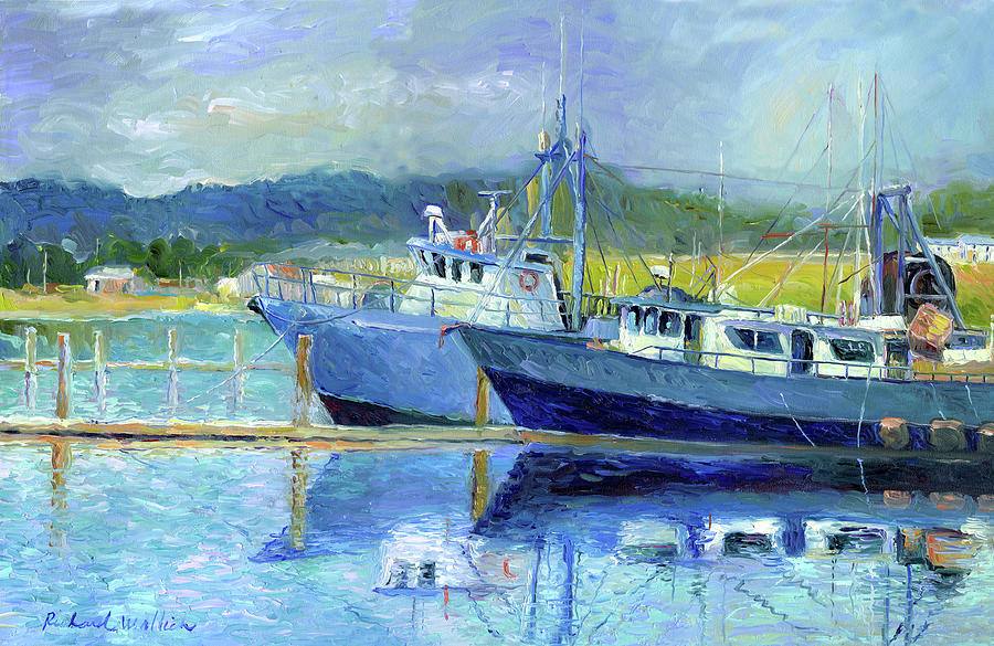 Fishing Boats On Oregon Coast Painting by Richard Wallich | Fine Art ...