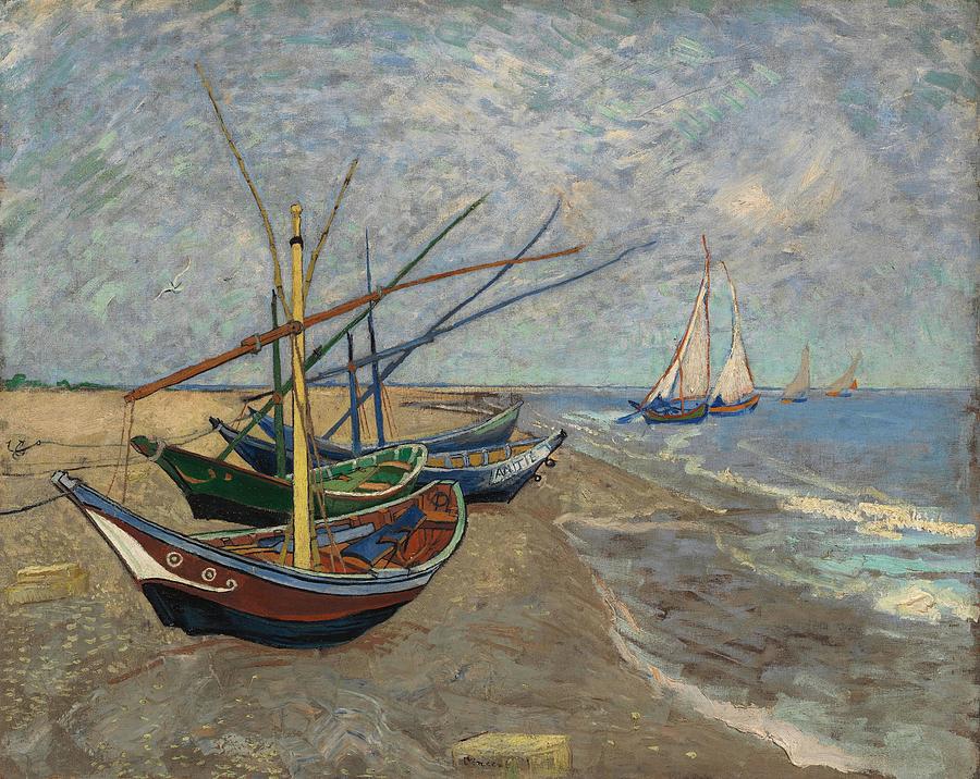 Fishing Boats on the Beach at Les Saintes-Maries-de-la-Mer. Painting by Vincent van Gogh -1853-1890-