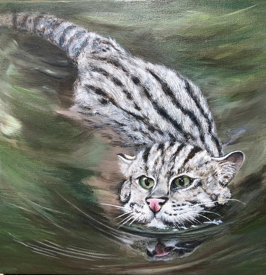 Fishing Cat Painting by Vivien Lin | Fine Art America