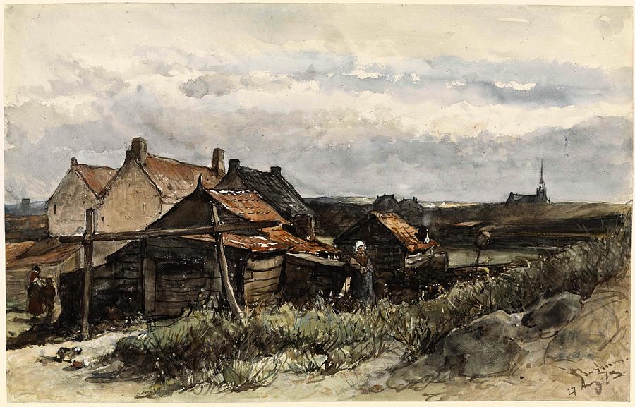 Fishing Family Houses in Scheveningen. Visserswoningen in Scheveningen. Painting by Johannes Bosboom Fishing Family Houses in Scheveningen. Visserswoningen in Scheveningen. Painting by Johannes Bosboom