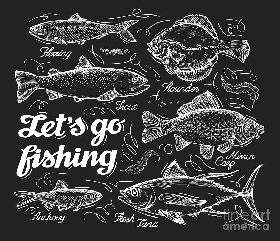 Fishing Hand Drawn Sketch Fish Digital Art By Ava Bitter Fine Art America