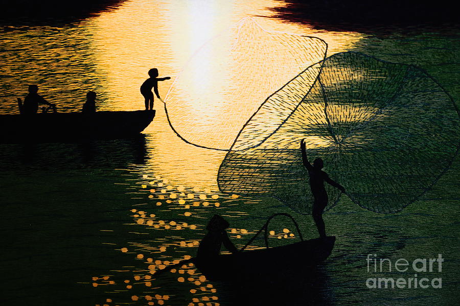 Fishing Nets Silk Embroidery Asia  Photograph by Chuck Kuhn