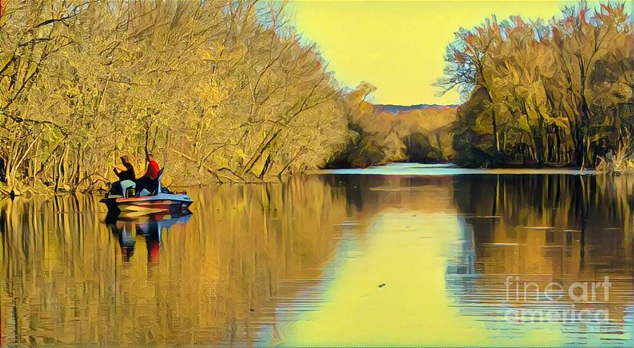 Fishing on a back slough Painting by Marilyn Smith