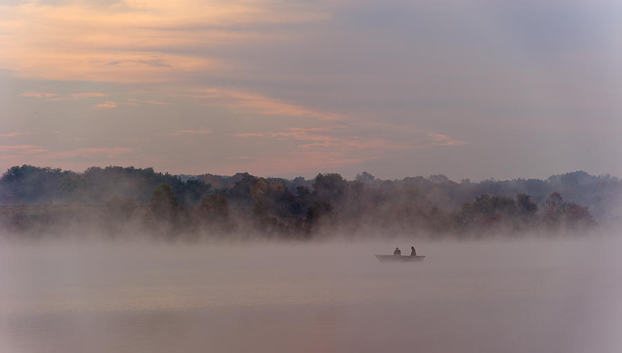 Landscape Photograph - Fishing On A Foggy Lake by ??? / Austin Li