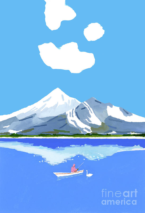 Fishing On The Winter Lake Painting by Hiroyuki Izutsu