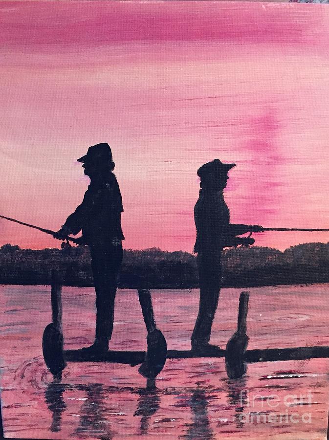 Montana Painting - Fishing Together by David Fitzpatrick
