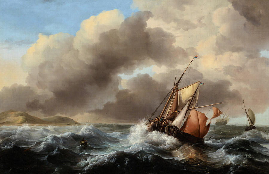 Fishing Vessels Offshore in a Heavy Sea, 1684 Painting by Ludolph ...