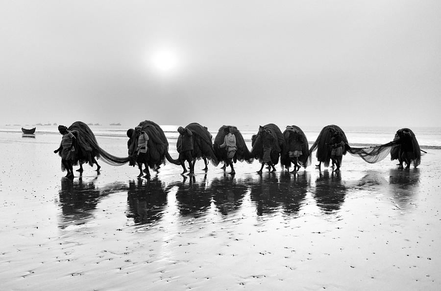 Black And White Photograph - Fishing Work by Avishek Das