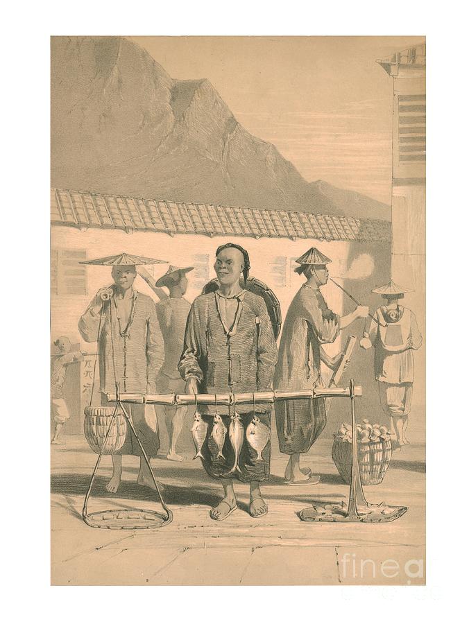 Fishmongers In Hong Kong Drawing by Print Collector