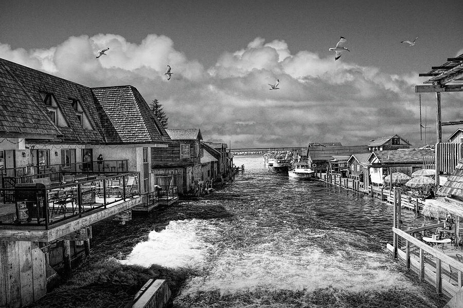 Fishtown in Leland Michigan in Black and White Photograph by Randall Nyhof