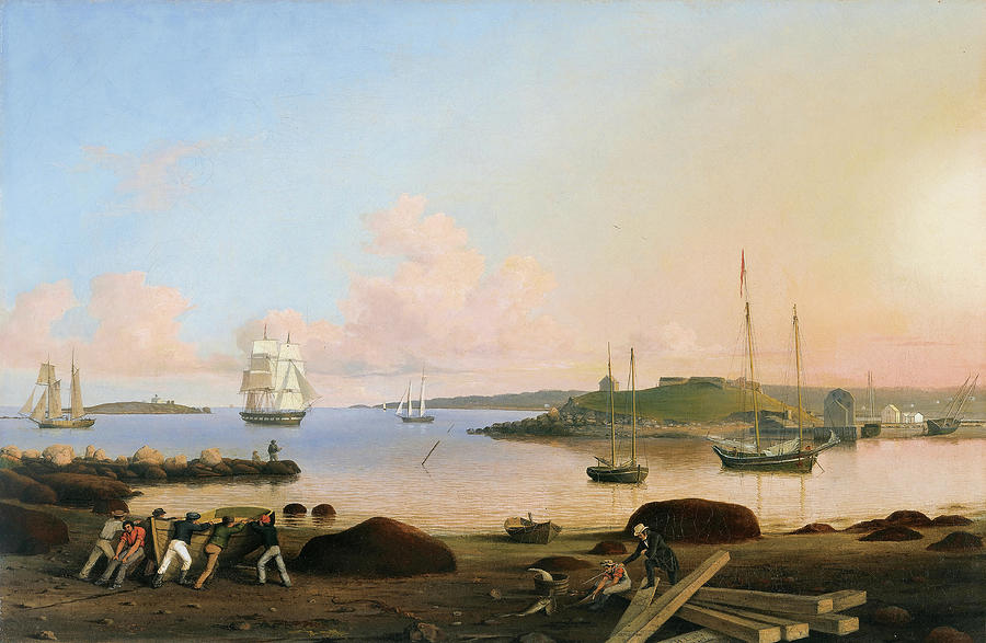 Fitz Henry Lane -Gloucester, 1804-1865-. The Fort and Ten Pound Island, Gloucester, Massachusetts... Painting by Fitz Henry Lane -1804-1865-