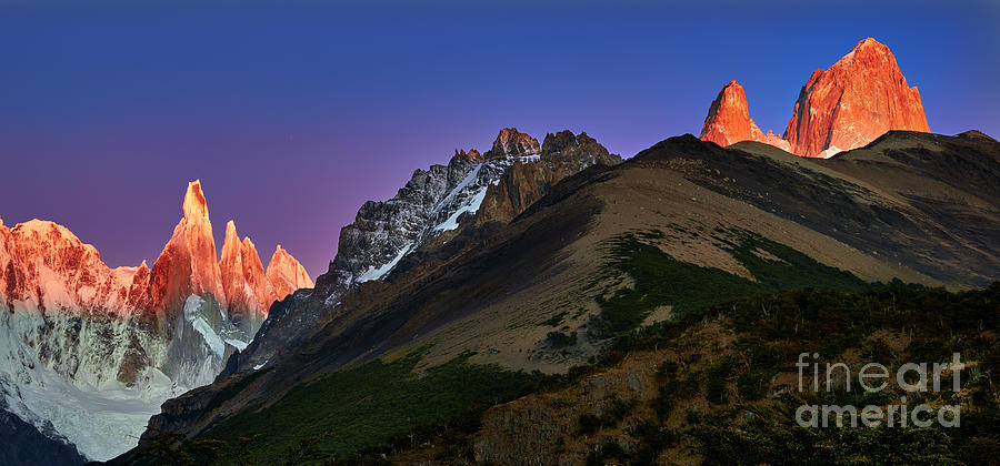Fitz Roy Mount and Cerro Torre at sunrise Photograph by Bernardo Galmarini