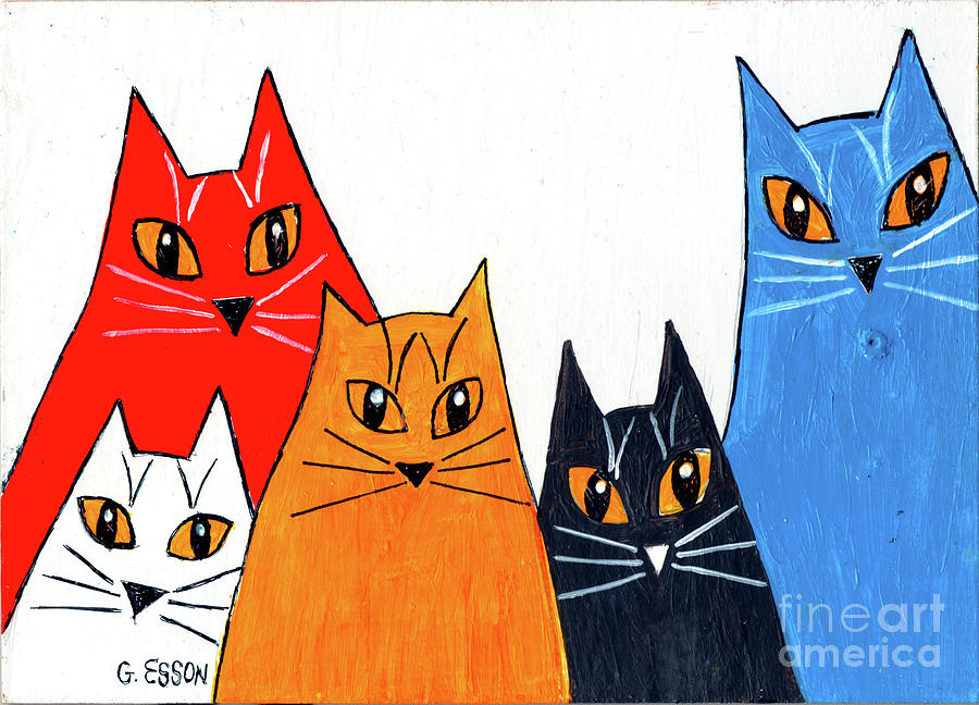 Five Cool Cats Painting by Genevieve Esson