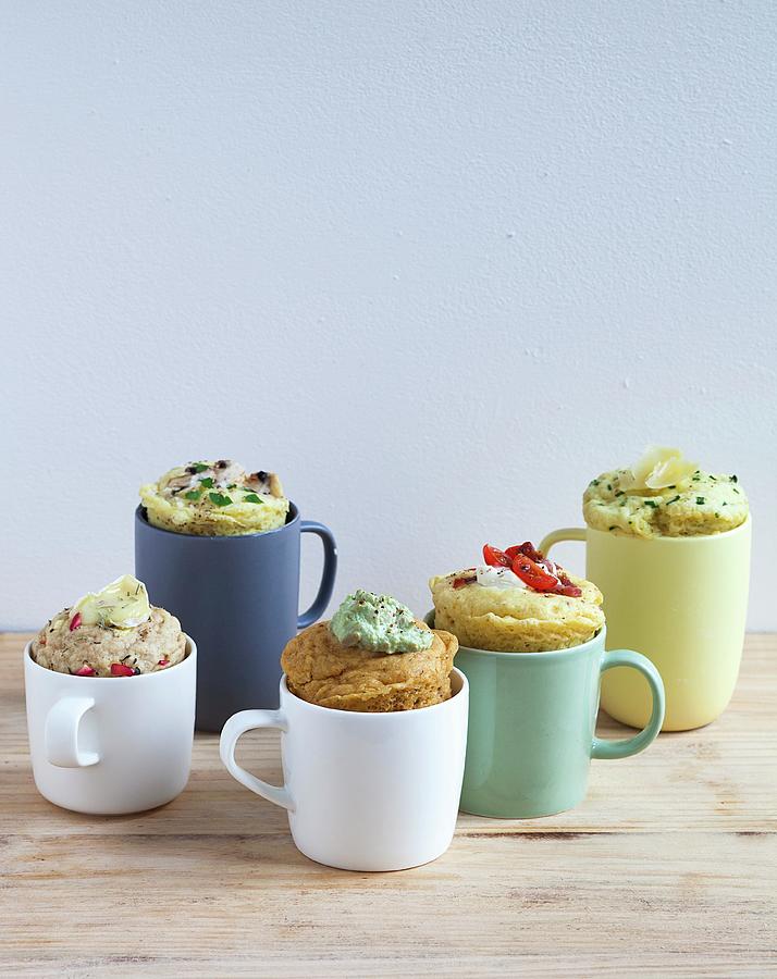 Five Different Savoury Mug Cakes Photograph by Akiko Ida