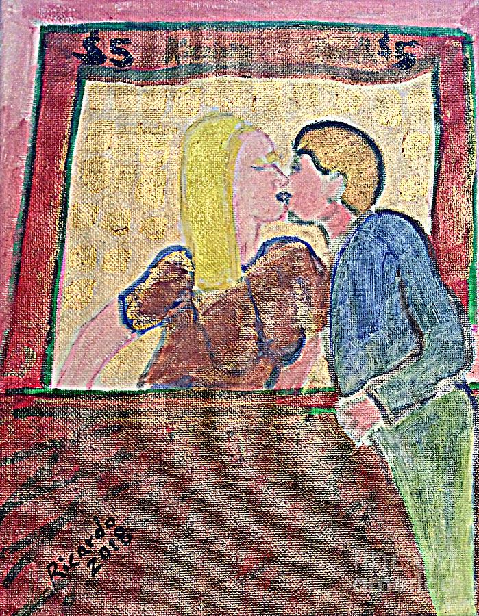 Selling Her Kisses Cheap At the Five Dollar Kissing Booth  Painting by Richard W Linford