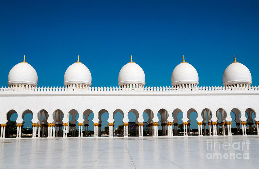 Allah Photograph - Five Domes Of Sheikh Zayed Mosque by In Green