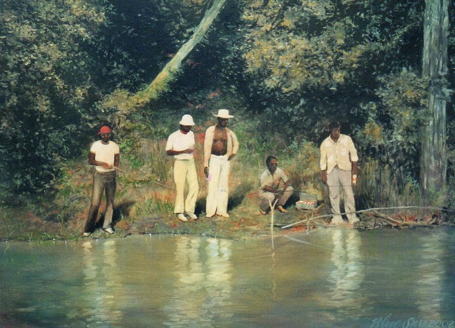 Five Fellers Fishin Painting by Blue  Sky