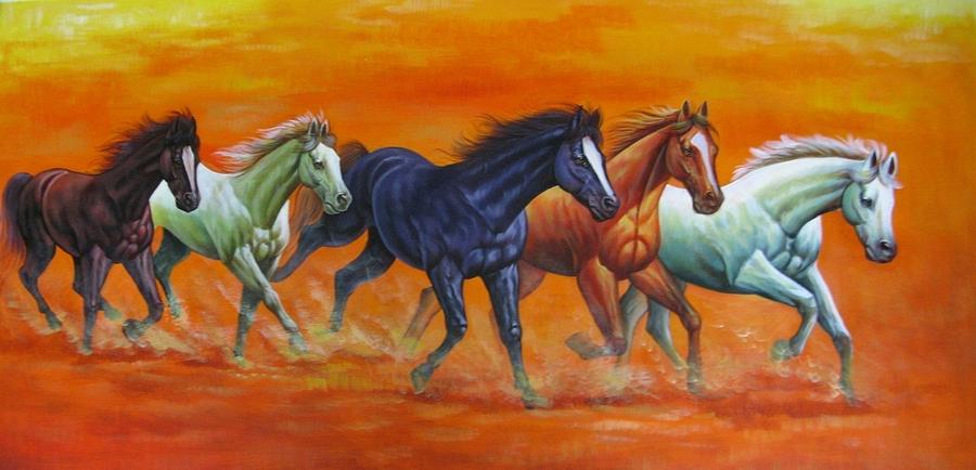 Five horses Painting by Vishal Gurjar - Pixels