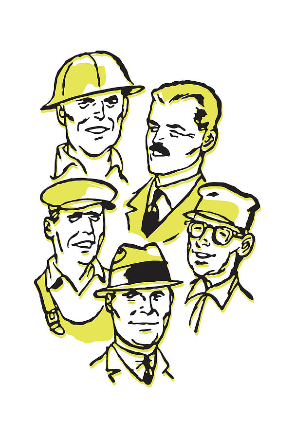 Vintage Drawing - Five Male Workers in Various Occupations by CSA Images