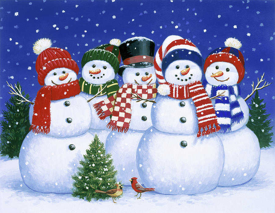 Winter Painting - Five Snowmen by William Vanderdasson