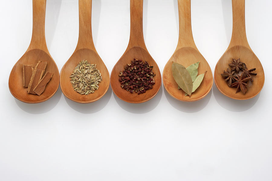 Five Spoons Filled With Chinese Herbs Photograph by Blue Jean Images