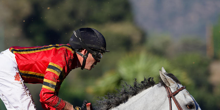 Five to One -- Jockey Tyler Baze on Race Horse Gem of Marina at Santa Anita Park, California Photograph by Darin Volpe