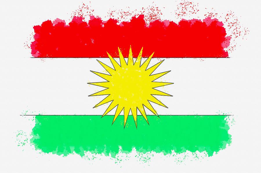 Flag of Kurdistan watercolor by Ahmet Asar Painting by Celestial Images