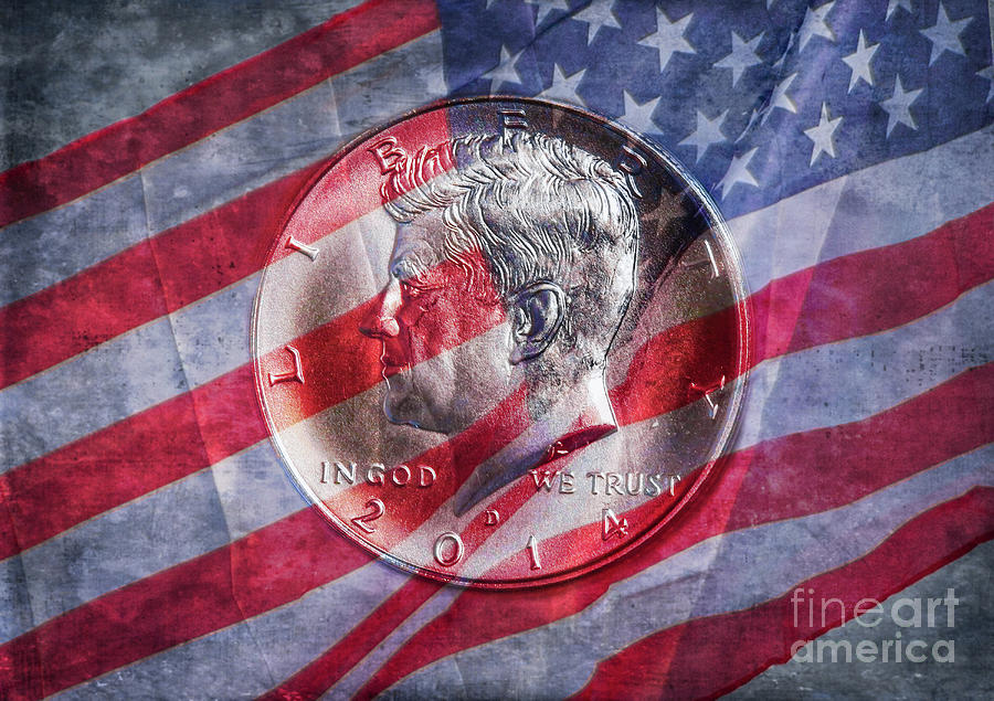 Flag Over Kennedy Half Dollar Digital Art by Randy Steele