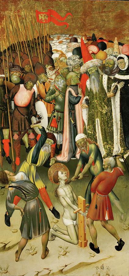 Flagellation of Saint George. Oil on wood 107 x 53 cm Inv. 1572. Bernat Martorell . Painting by Bernat Martorell -d 1452- Flagellation of Saint George. Oil on wood 107 x 53 cm Inv. 1572. Bernat Martorell . Painting by Bernat Martorell -d 1452-