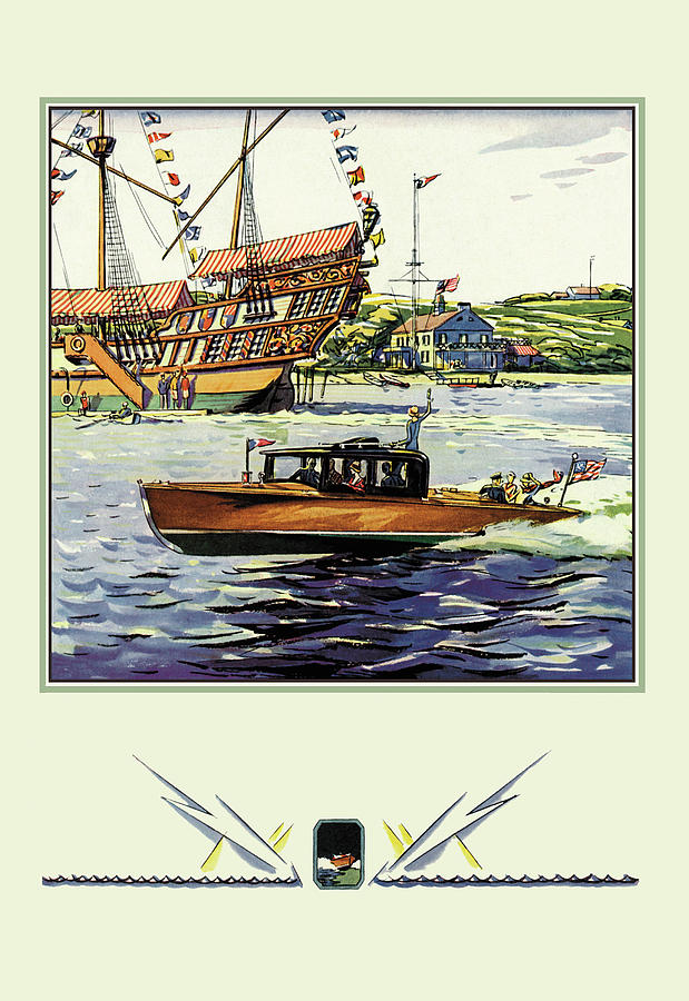 Flags and Boat (Dodge Boats) Painting by Unknown