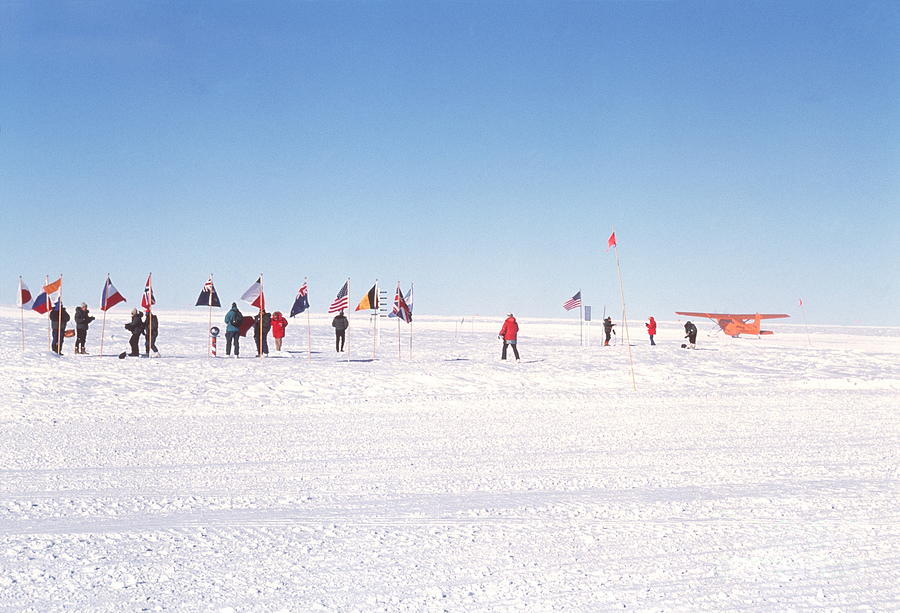 Flags At South Pole Photograph by John Beatty/science Photo Library