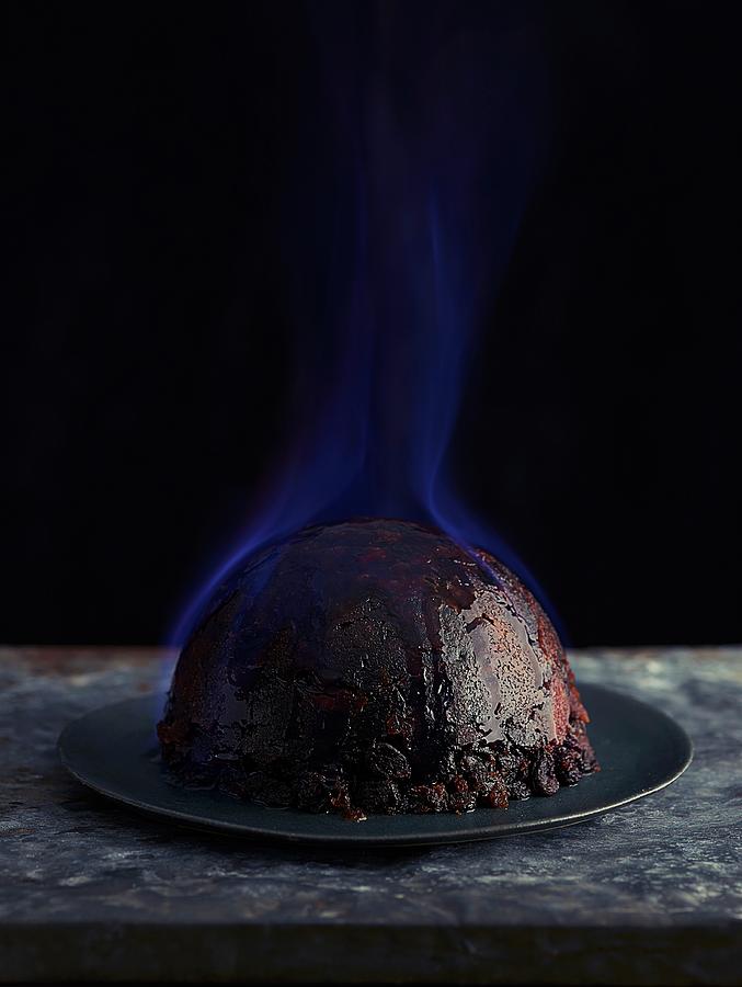 Flambed Christmas Pudding Photograph by Michael Hart