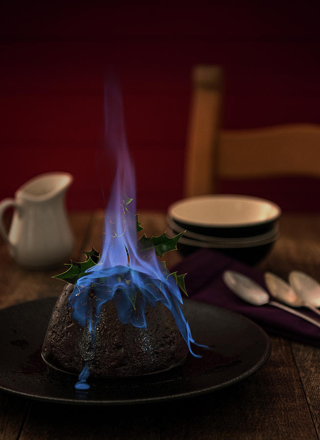 Flambed Christmas Pudding Photograph by Russel Brown