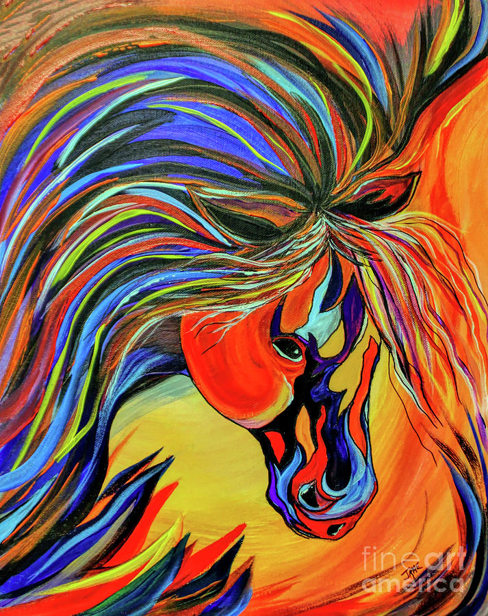 Abstract Painting - Flame Bold and Colorful War Horse by Janice Pariza