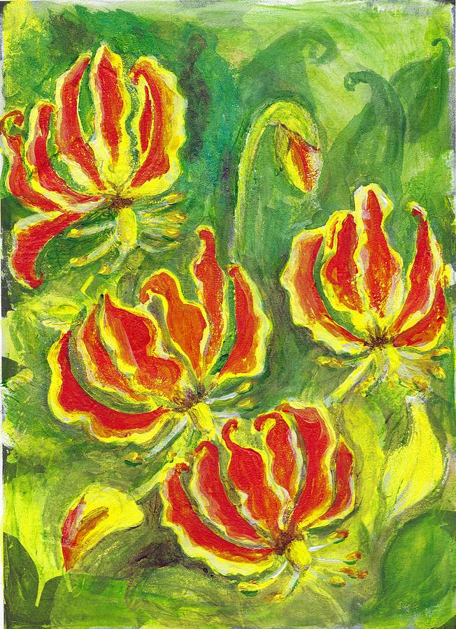 Flame Lily Painting - Flame Lilies by Deryn Van der Tang Flame Lily Painting - Flame Lilies by Deryn Van der Tang