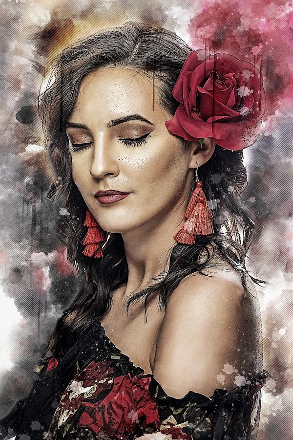 Portrait Painting - Flamenco Dancer by ArtMarketJapan