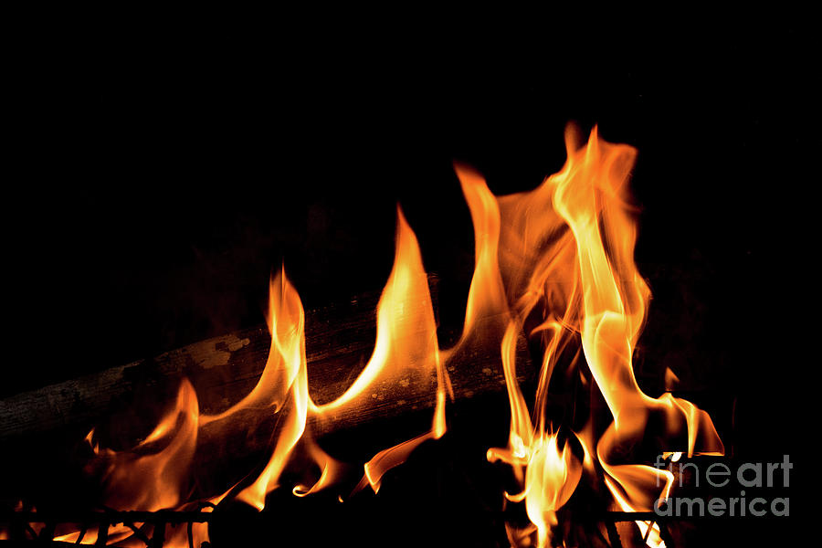 Flames In The Fire Of A Red And Yellow Barbecue. Photograph