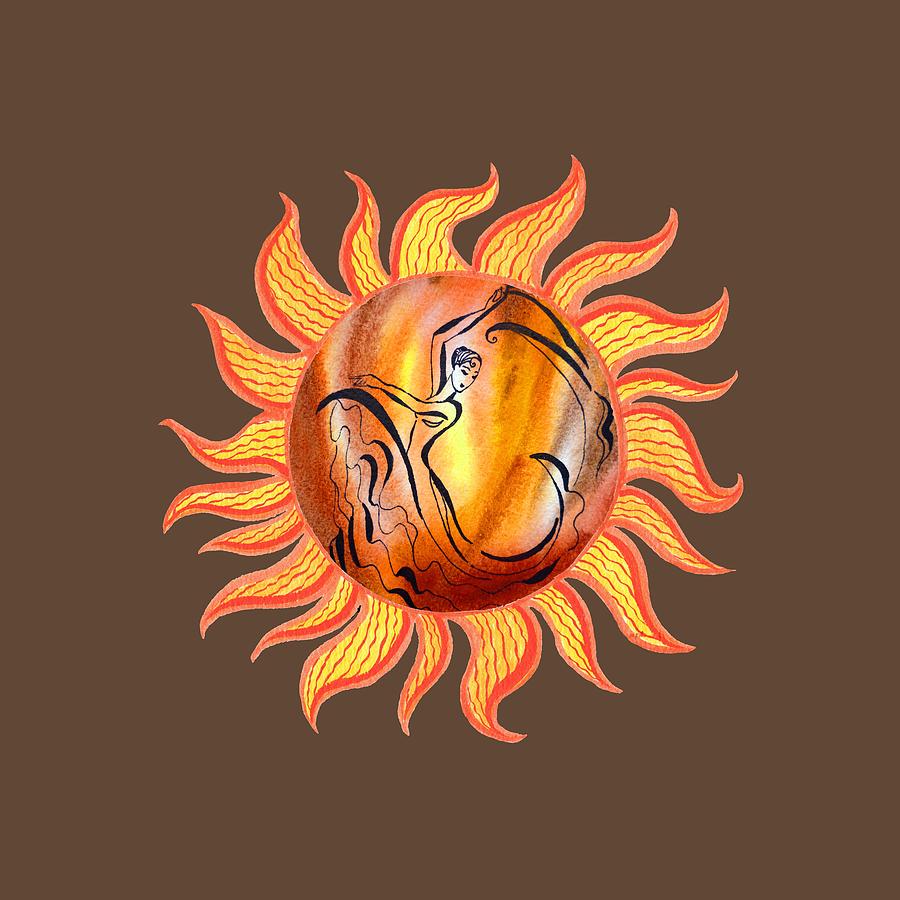 Flaming Dance Solar Flamenco Watercolor Of The Sun Painting by Irina Sztukowski