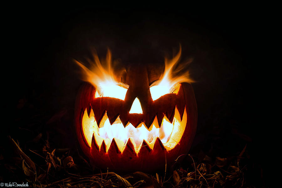 Halloween Photograph - Flaming Pumpkin by Mike Ronnebeck