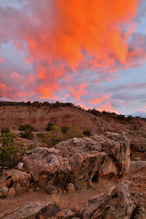 Flaming Red Clouds over Bentonite Site Photograph by Ray Mathis