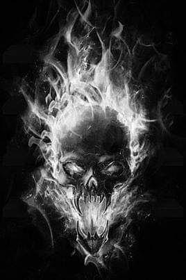 drawings of skulls and flames