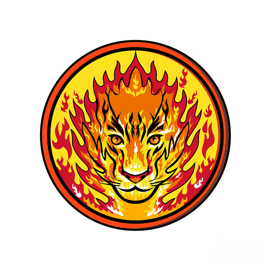 Tiger Digital Art - Flaming Tiger  Head Icon by Aloysius Patrimonio