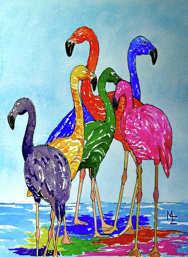 Flamingo Color Riot Painting by Margaret Zabor
