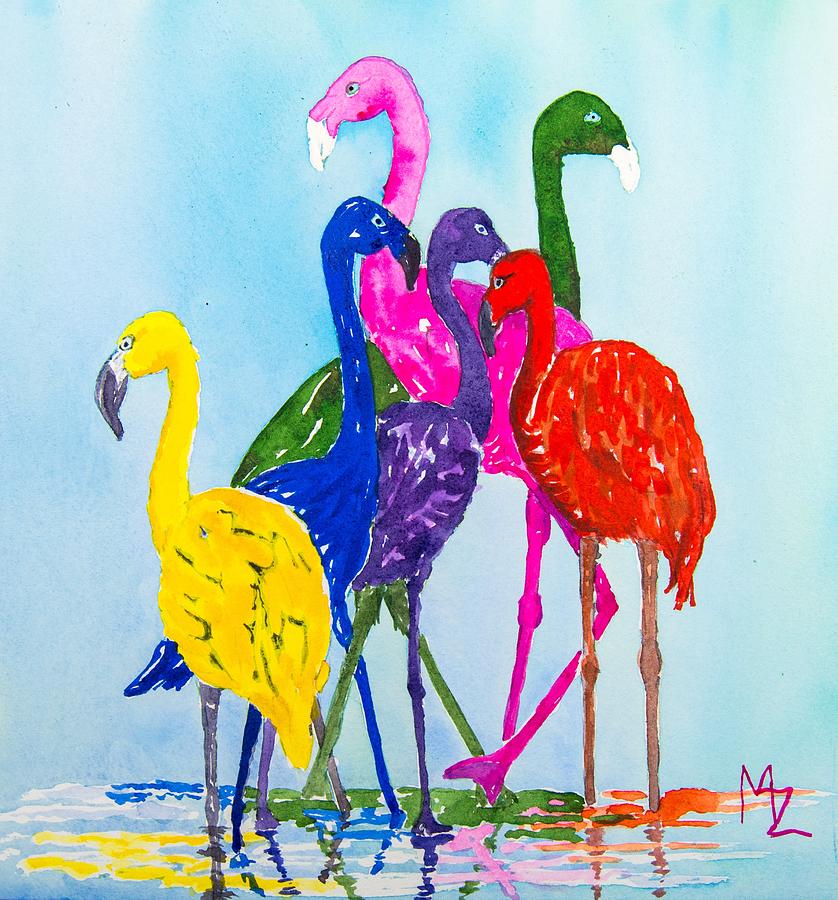 Flamingo Colorplay Painting by Margaret Zabor