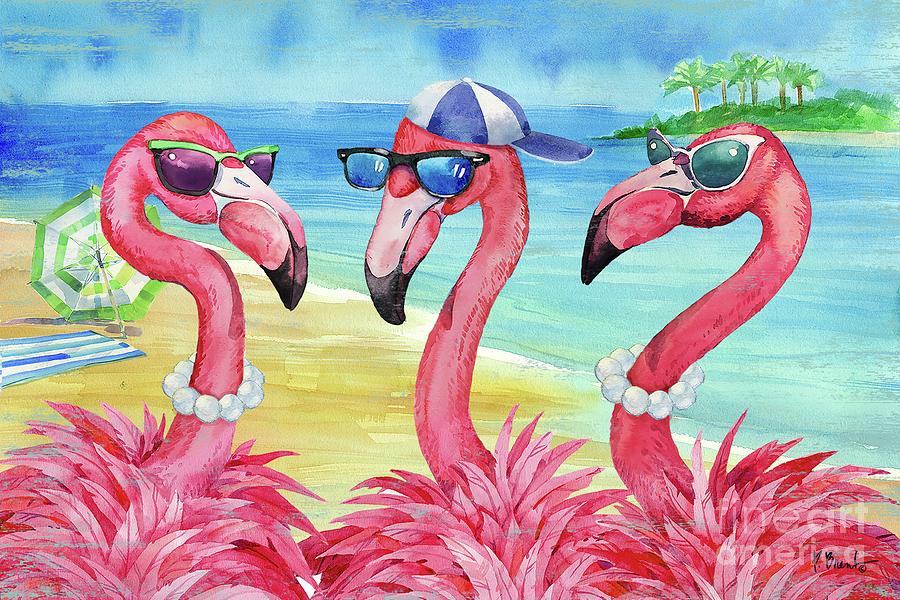 Flamingo Painting - Flamingo Friends and Guy by Paul Brent