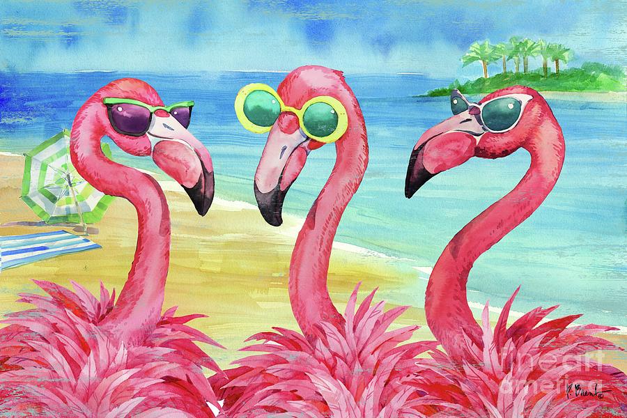 Flamingo Painting - Flamingo Girlfriends Horizontal by Paul Brent