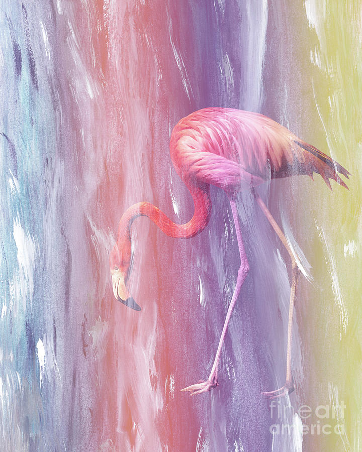 Nature Mixed Media - Flamingo in the Colored Rain #1 #tropical #decor #art by Anitas and Bellas Art