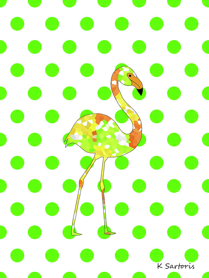Flamingo Mixed Media - Flamingo On Green by Sartoris Art