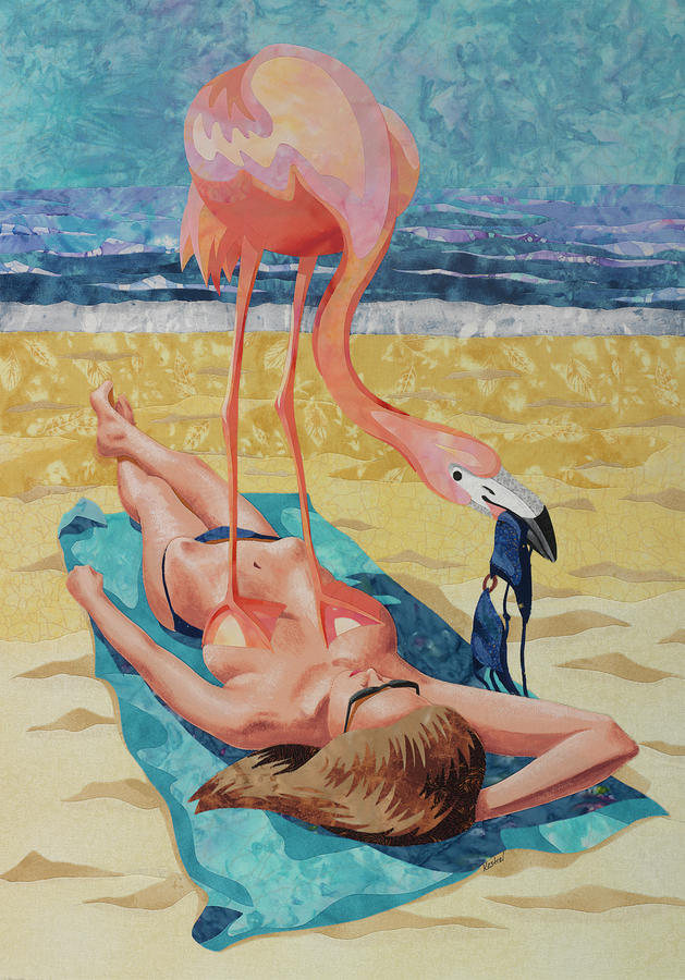 Flamingo On Sun Bather Painting by Kestrel Michaud